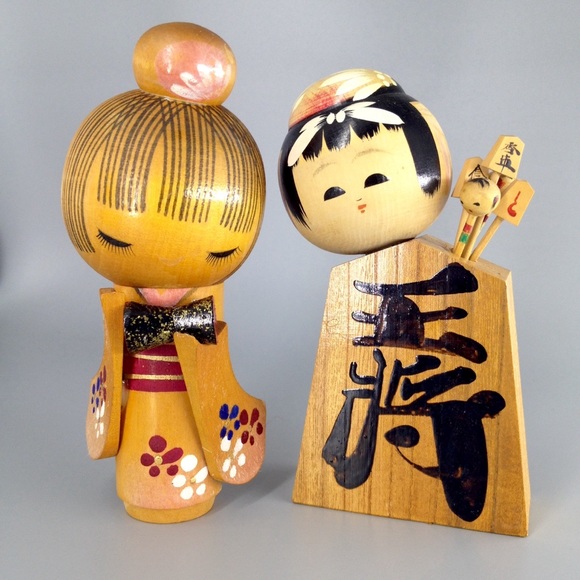 Vintage Other - Vintage Japanese Kokeshi Pair Wood Dolls